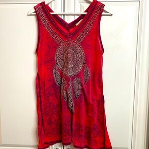 Vocal Sz Small V-Neck & Back Pinky-Red & Black Tank Top with Dream Catcher Front